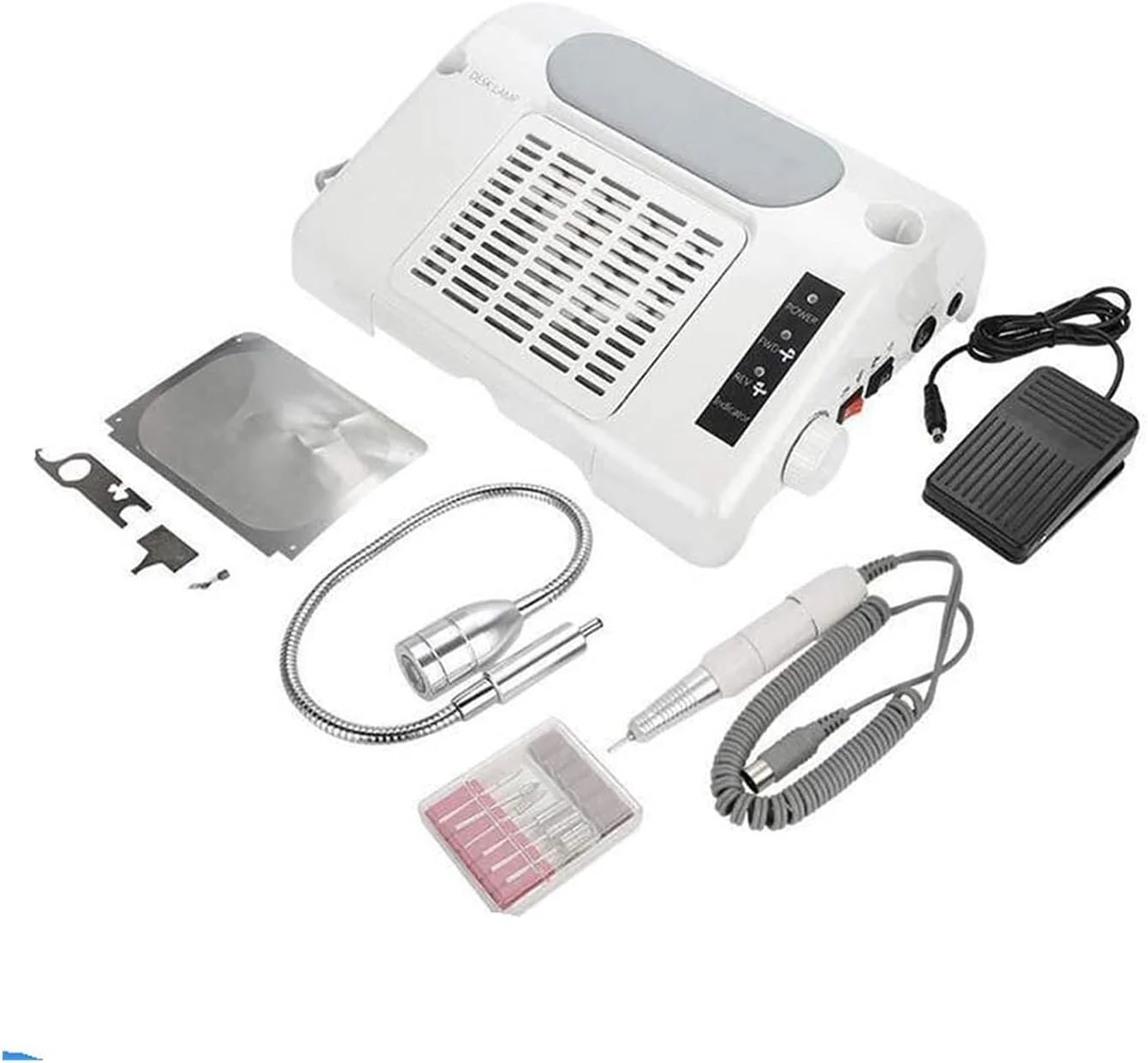 دستگاه چند منظوره 5 در 1 مانیکور شامل لامپ UV خشک کن ناخن، مکنده ناخن با فیلتر، دریل ناخن، چراغ مطالعه، تجهیزات طراحی ناخن برای مانیکور، فیلتر حرفه ای ناخن دستگاه چند منظوره 5 در 1 مانیکور شامل لامپ UV خشک کن ناخن، مکنده ناخن با فیلتر، دریل ناخن، چراغ مطالعه، تجهیزات طراحی ناخن برای مانیکور، فیلتر حرفه ای ناخن