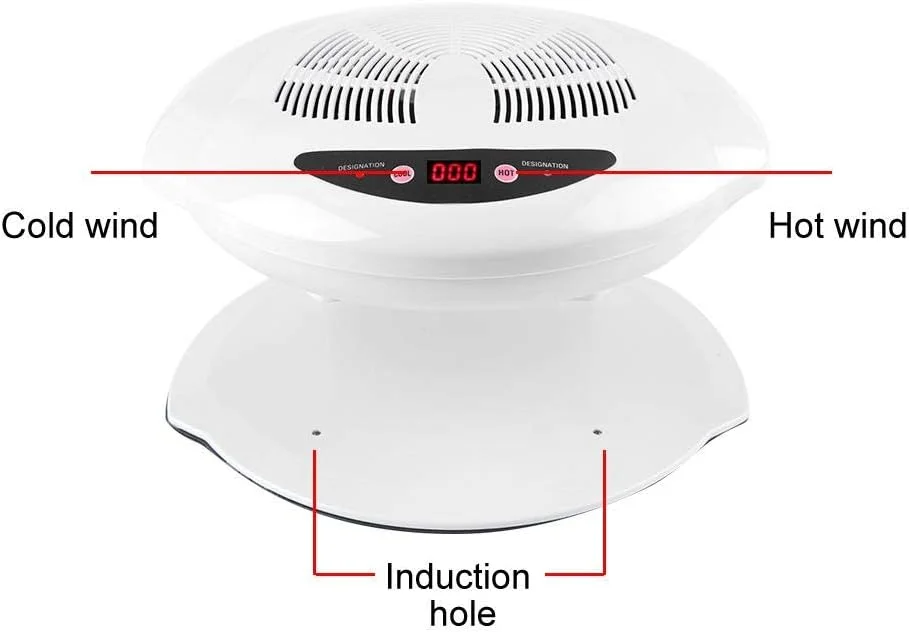 دستگاه خشک کن ناخن، 400 وات LED UV با باد گرم و سرد برای خشک کردن ژل ناخن دست و پا، ابزار حرفه ای مانیکور با سنسور (سفید)