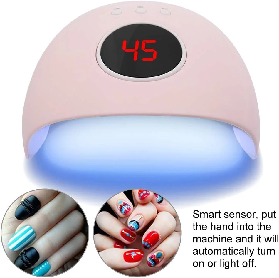 دستگاه خشک کن ناخن 24 وات، لامپ ال ای دی یو وی حرفه ای، دستگاه خشک کن ناخن با صفحه نمایش ال سی دی، دستگاه پدیکور با 3 تنظیم تایمر 30s/60s/90s، منابع نور دوگانه، ابزار طراحی ناخن