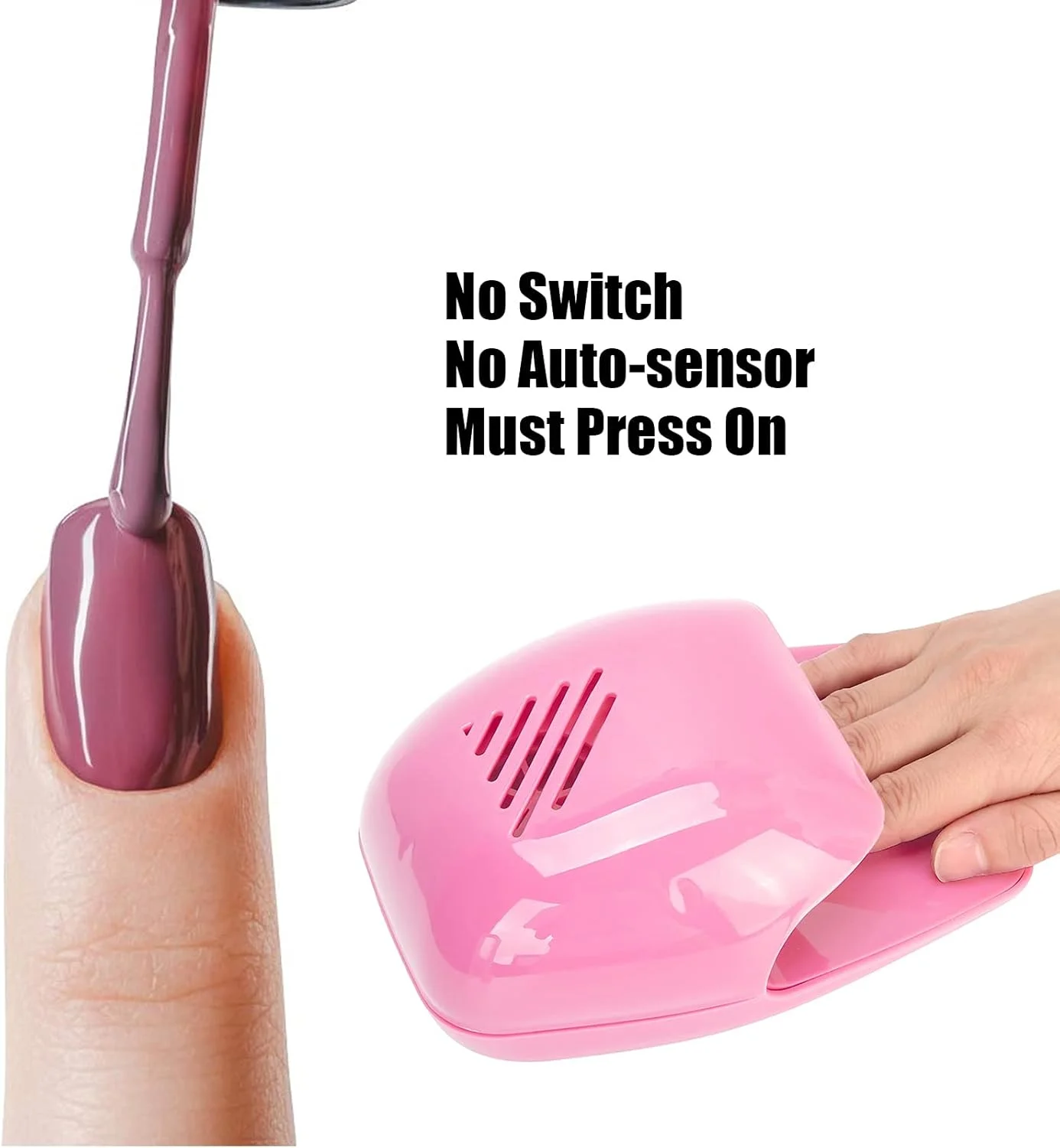 خشک کن لاک ژل ناخن مینی، خشک کن قابل حمل ناخن با فن و نور، ابزار دمنده خشک کن لاک ژل ناخن مناسب برای لاک ناخن معمولی، هدیه ای برای دختران، زنان و کودکان (صورتی)