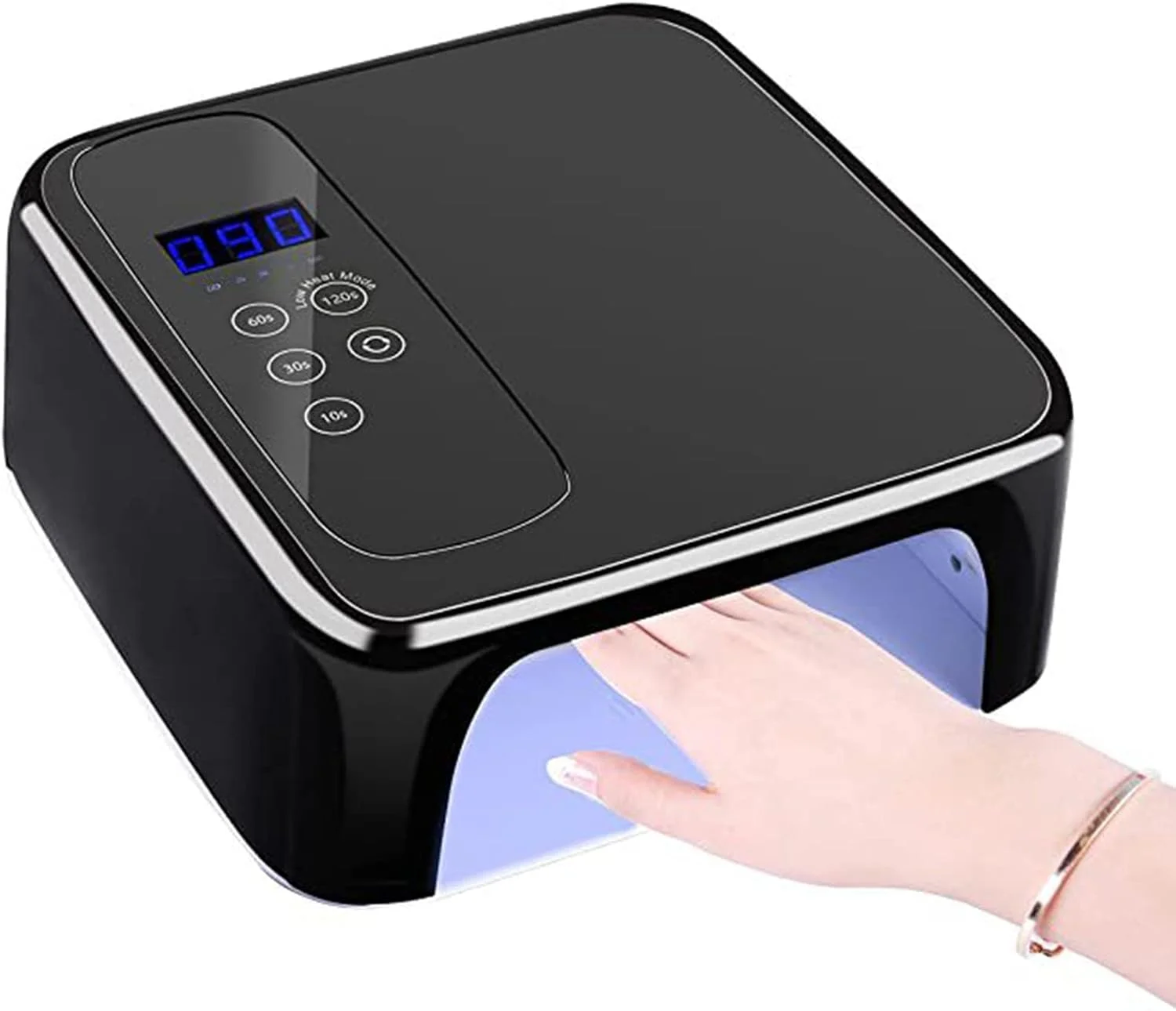 دستگاه خشک کن لاک ناخن، نور UV قابل شارژ 72 وات برای ناخن، ظرفیت بزرگ 15600 میلی آمپر ساعت، با 4 تایمر، سنسور، صفحه نمایش LCD با قابلیت تنظیم جهت جلو و عقب، برای لاک ژل