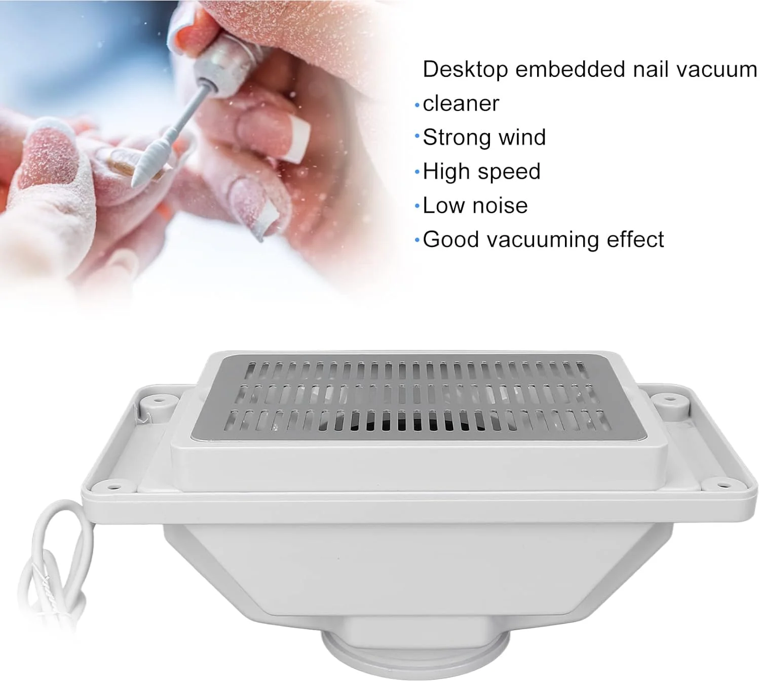 دستگاه جمع کننده گرد و غبار ناخن FUHULU، مکنده قدرتمند گرد و غبار ناخن برای ناخن های اکریلیک، ابزار مانیکور فن مکش تمیز کننده، سفید (دوشاخه ایالات متحده)