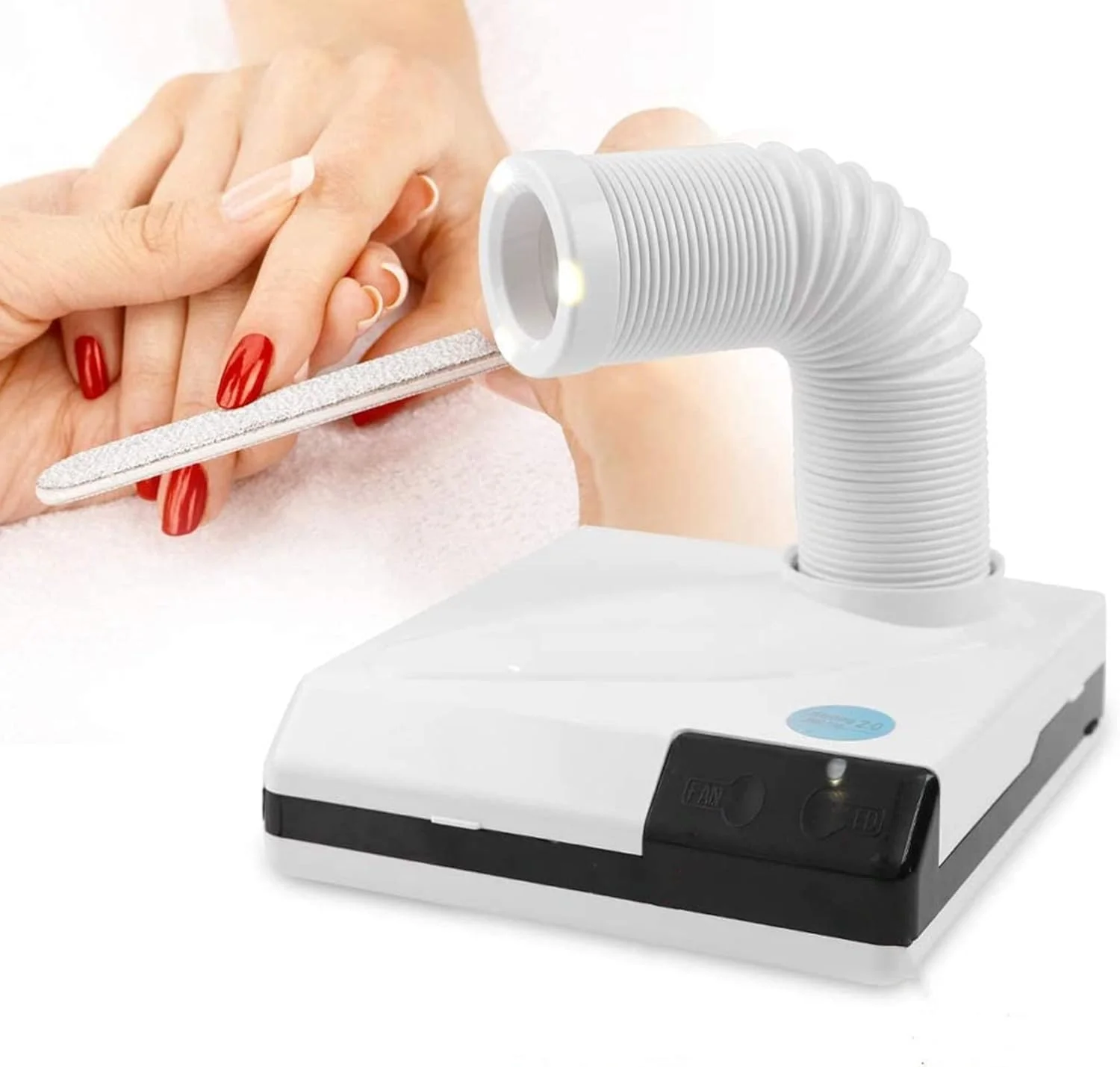 دستگاه جمع کننده گرد و غبار ناخن، مکنده حرفه ای 60 وات، جاروبرقی مانیکور، دستگاه جمع کننده گرد و غبار ناخن با قدرت مکش بالا با 3 لامپ LED برای میز ناخن و سالن ناخن (آمریکا)