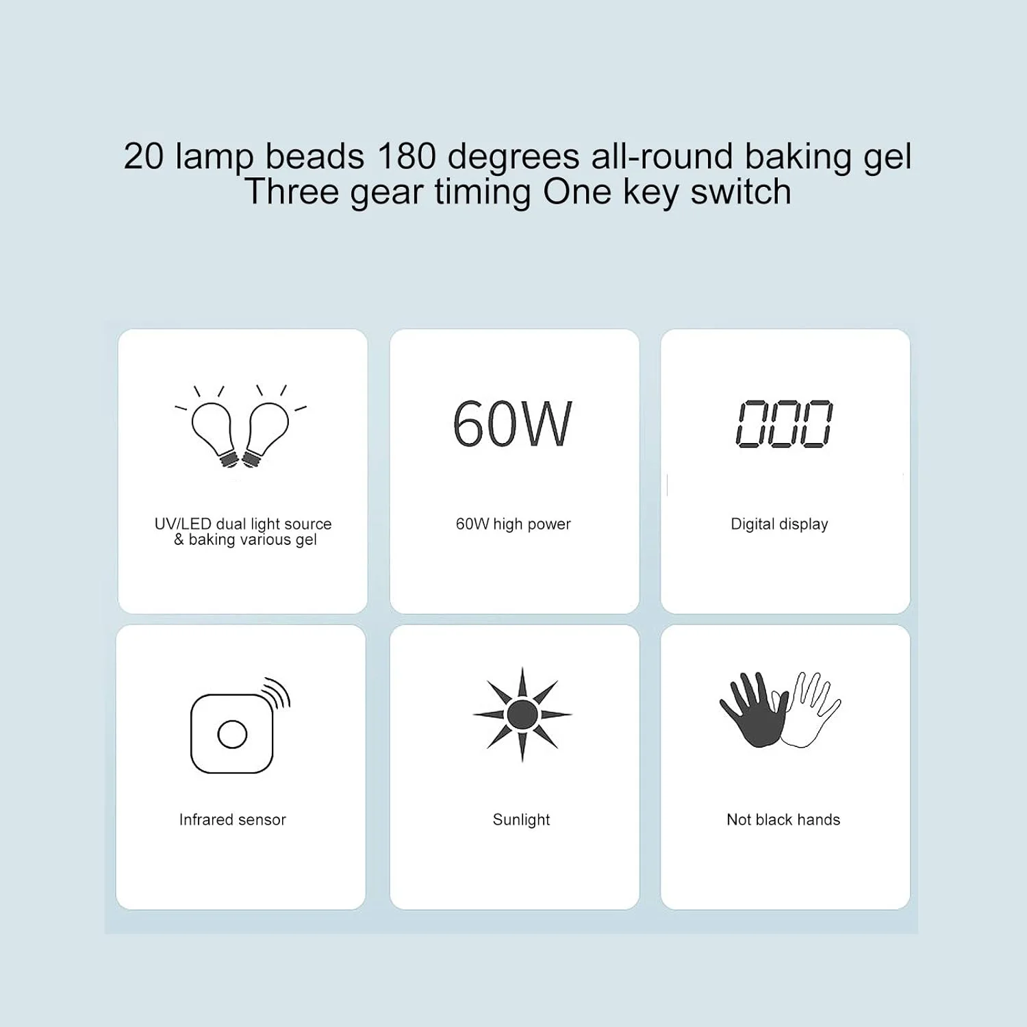 دستگاه خشک کن لاک ناخن UV ال ای دی 60 وات، دستگاه هوشمند USB، دستگاه خشک کن لاک ژل ناخن