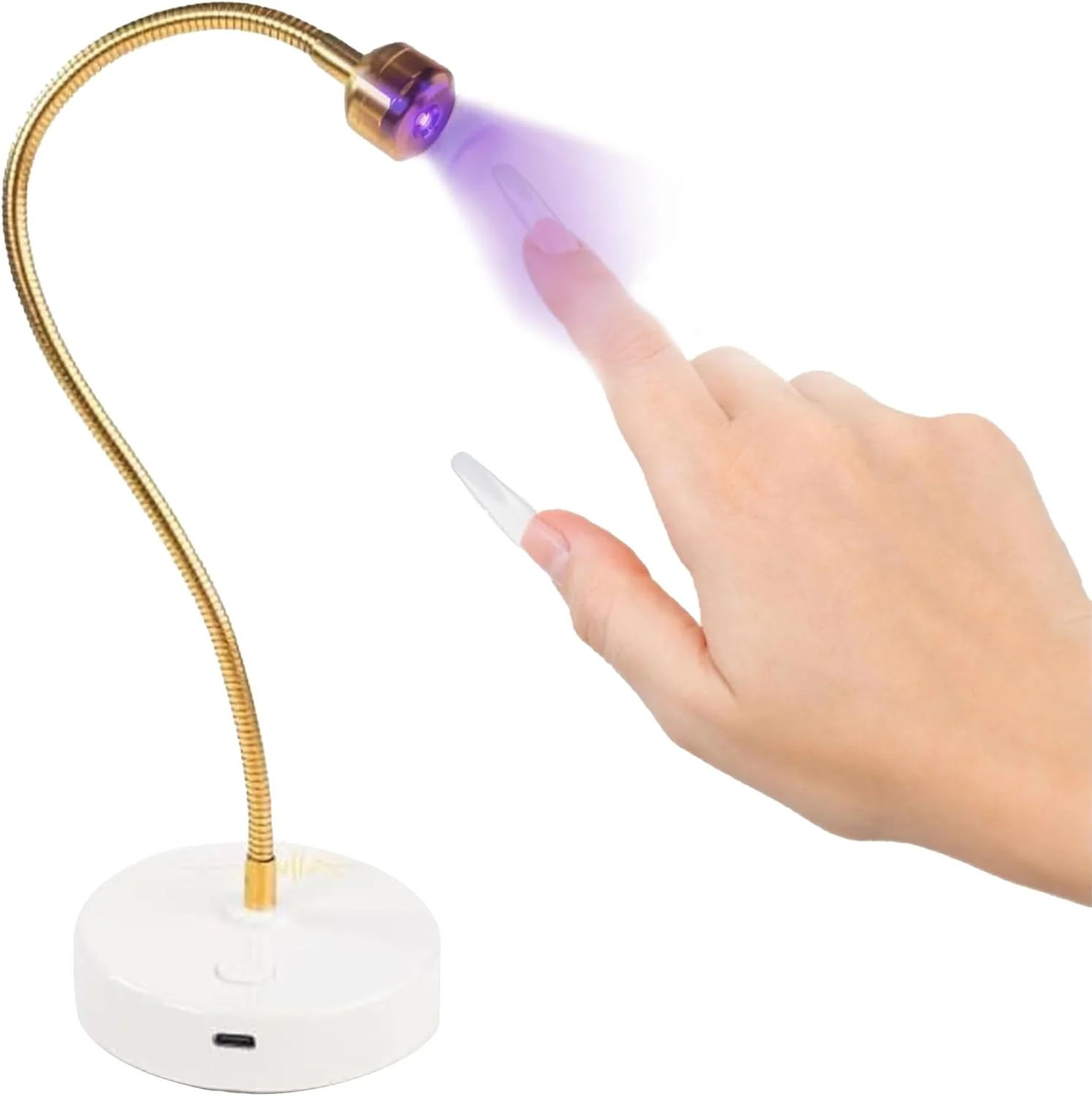 چراغ ال ای دی یو وی قابل حمل ALLKEM با گردن غازی طلایی برای لاک ژل ناخن، مناسب برای استفاده حرفه ای و خانگی