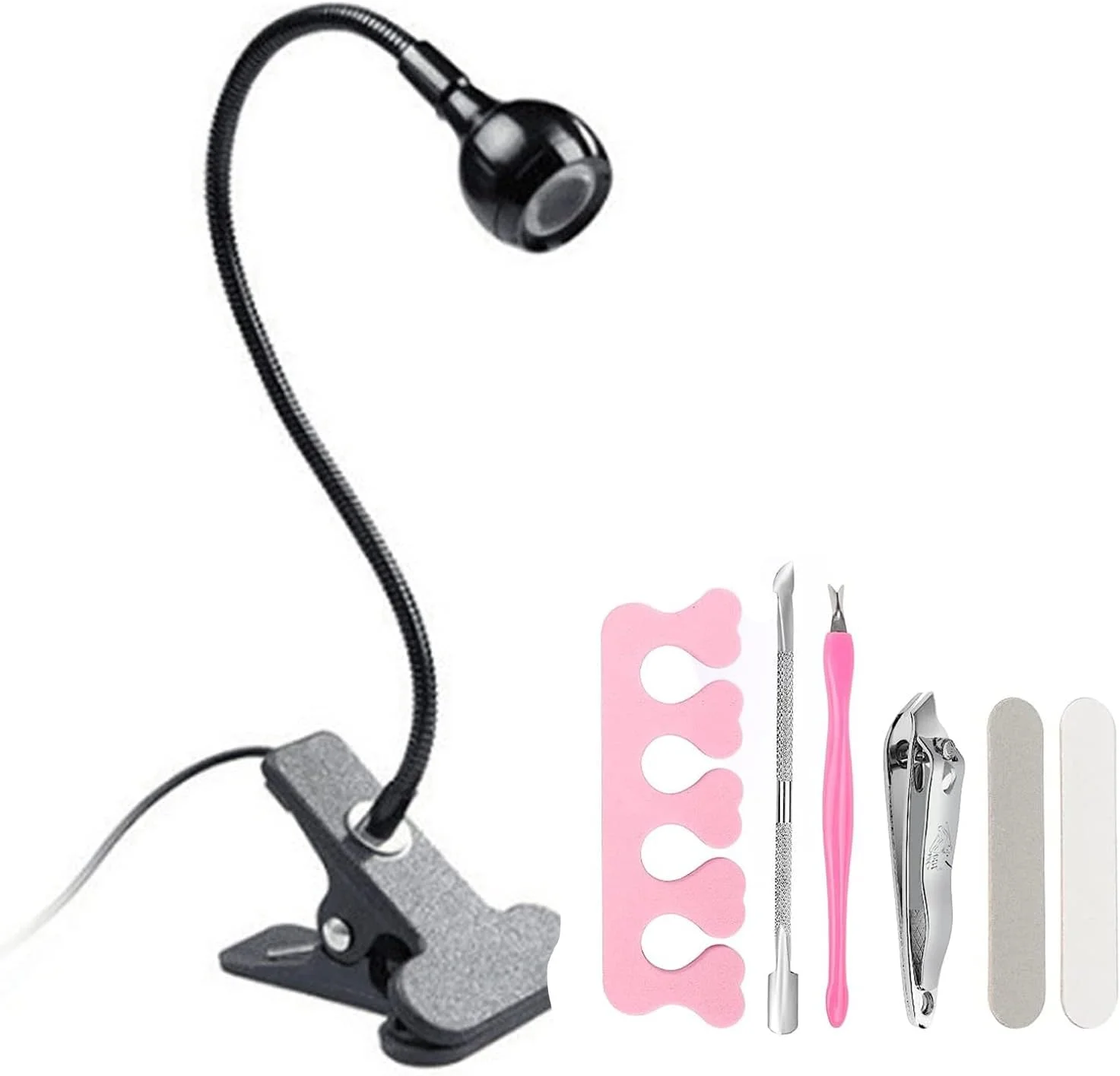 چراغ UV ناخن Fawoonu 3W 395NM، چراغ خشک کننده لاک ژل قابل حمل با ناخن گیر، سوهان ناخن، عقب زننده کوتیکول، جداکننده و ست ابزار مانیکور