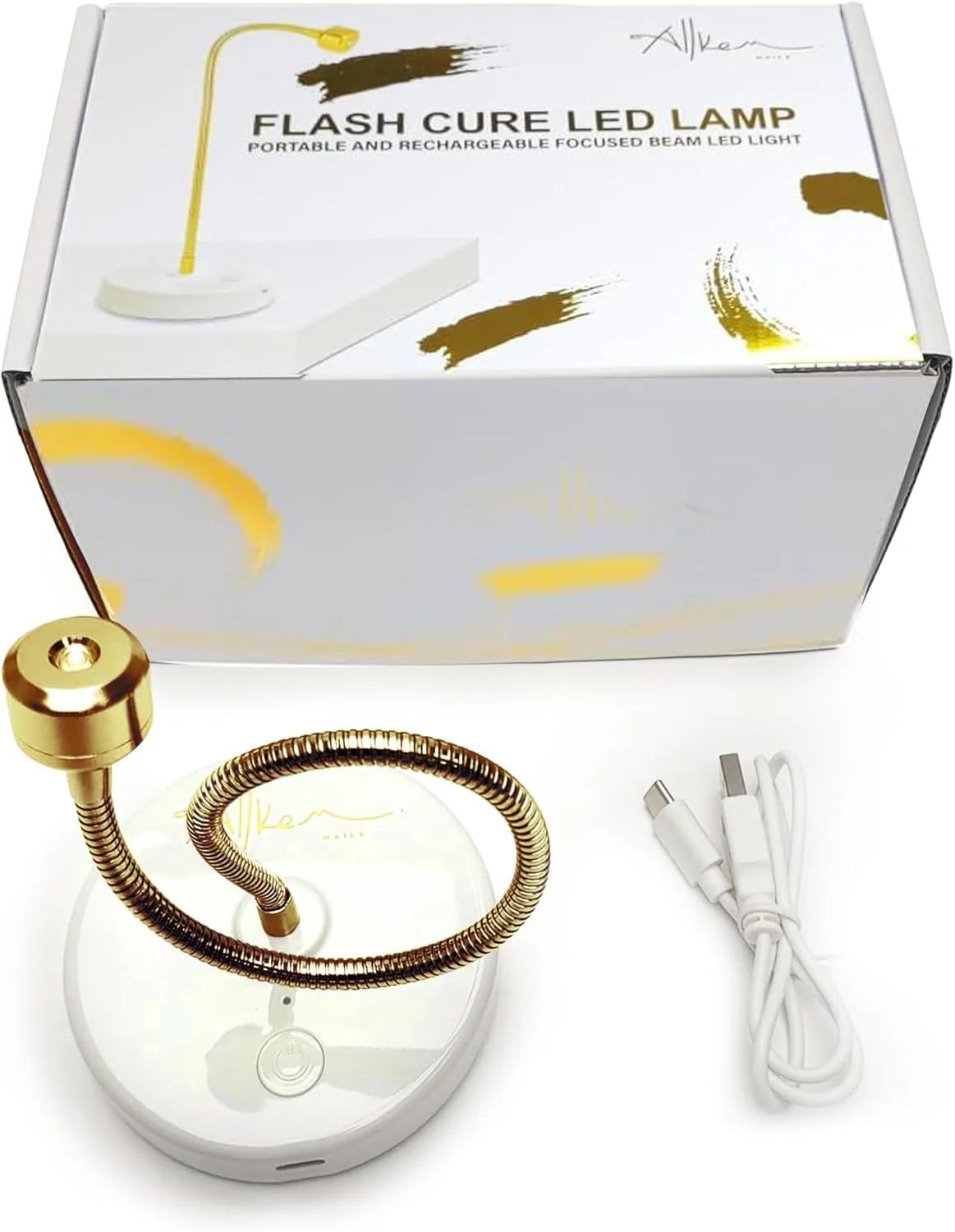 چراغ ال ای دی یو وی قابل حمل ALLKEM با گردن غازی طلایی برای لاک ژل ناخن، مناسب برای استفاده حرفه ای و خانگی چراغ ال ای دی یو وی قابل حمل ALLKEM با گردن غازی طلایی برای لاک ژل ناخن، مناسب برای استفاده حرفه ای و خانگی