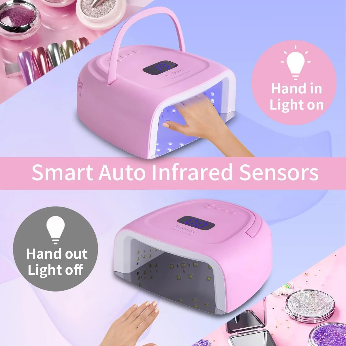 دستگاه خشک کن لاک ژل LED شارژی، 60 وات، بدون سیم، دارای دستگیره و صفحه نمایش LCD دستگاه خشک کن لاک ژل LED شارژی، 60 وات، بدون سیم، دارای دستگیره و صفحه نمایش LCD