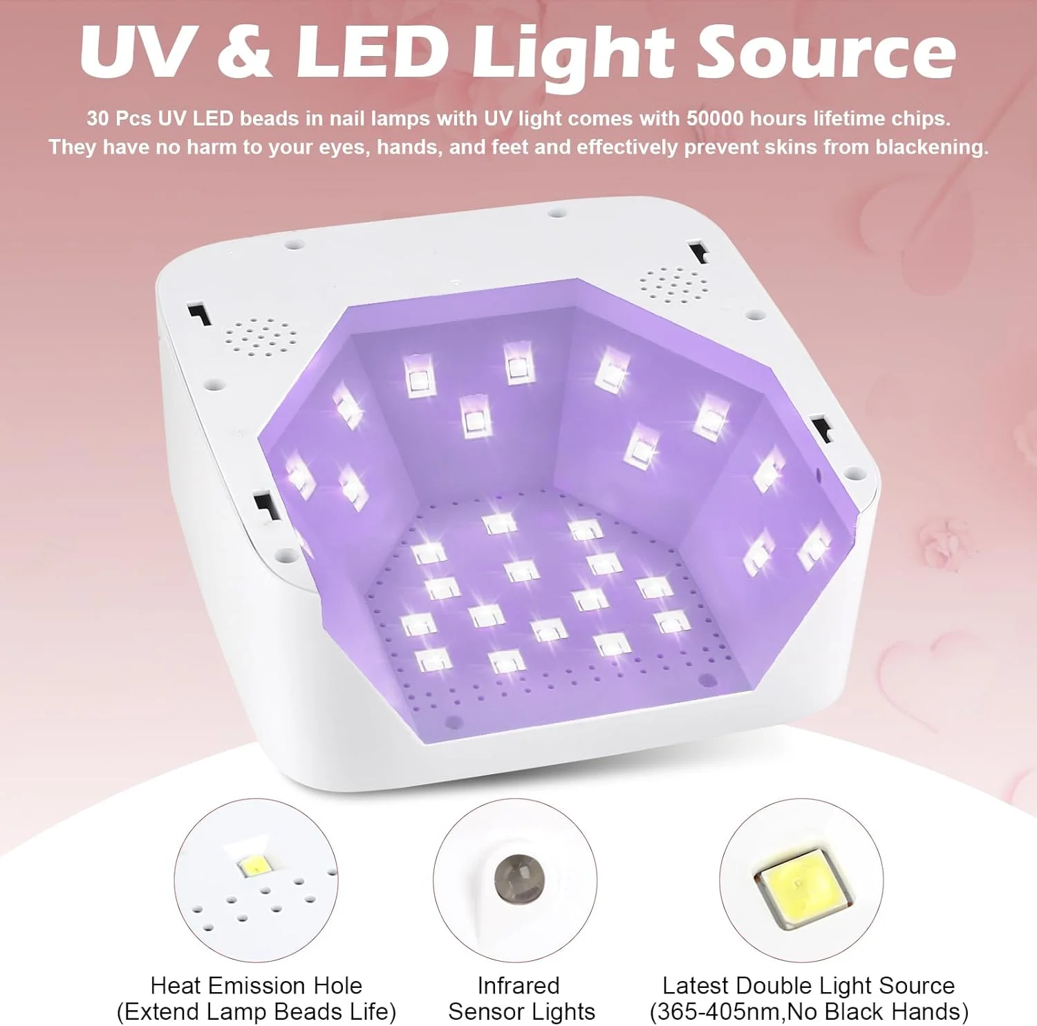 دستگاه خشک کن لاک ناخن UV، دستگاه LED بی سیم، 54 وات، قابل شارژ، 4 تنظیمات تایمر، دستگاه حرفه ای ناخن، سفید، صفحه نمایش LCD طرح قلب دستگاه خشک کن لاک ناخن UV، دستگاه LED بی سیم، 54 وات، قابل شارژ، 4 تنظیمات تایمر، دستگاه حرفه ای ناخن، سفید، صفحه نمایش LCD طرح قلب