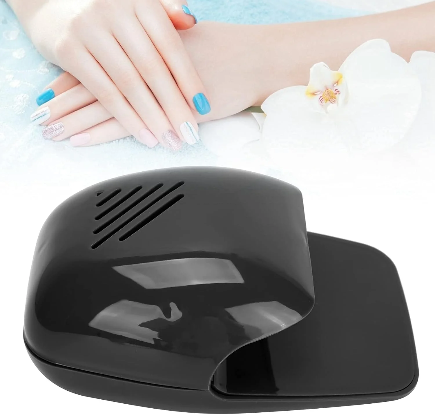 خشک کن لاک ناخن فن دار، برقی سایز کوچک، قابل حمل حرفه ای برای سالن های ناخن، مهمانی ها، منازل و مسافرت (مشکی)