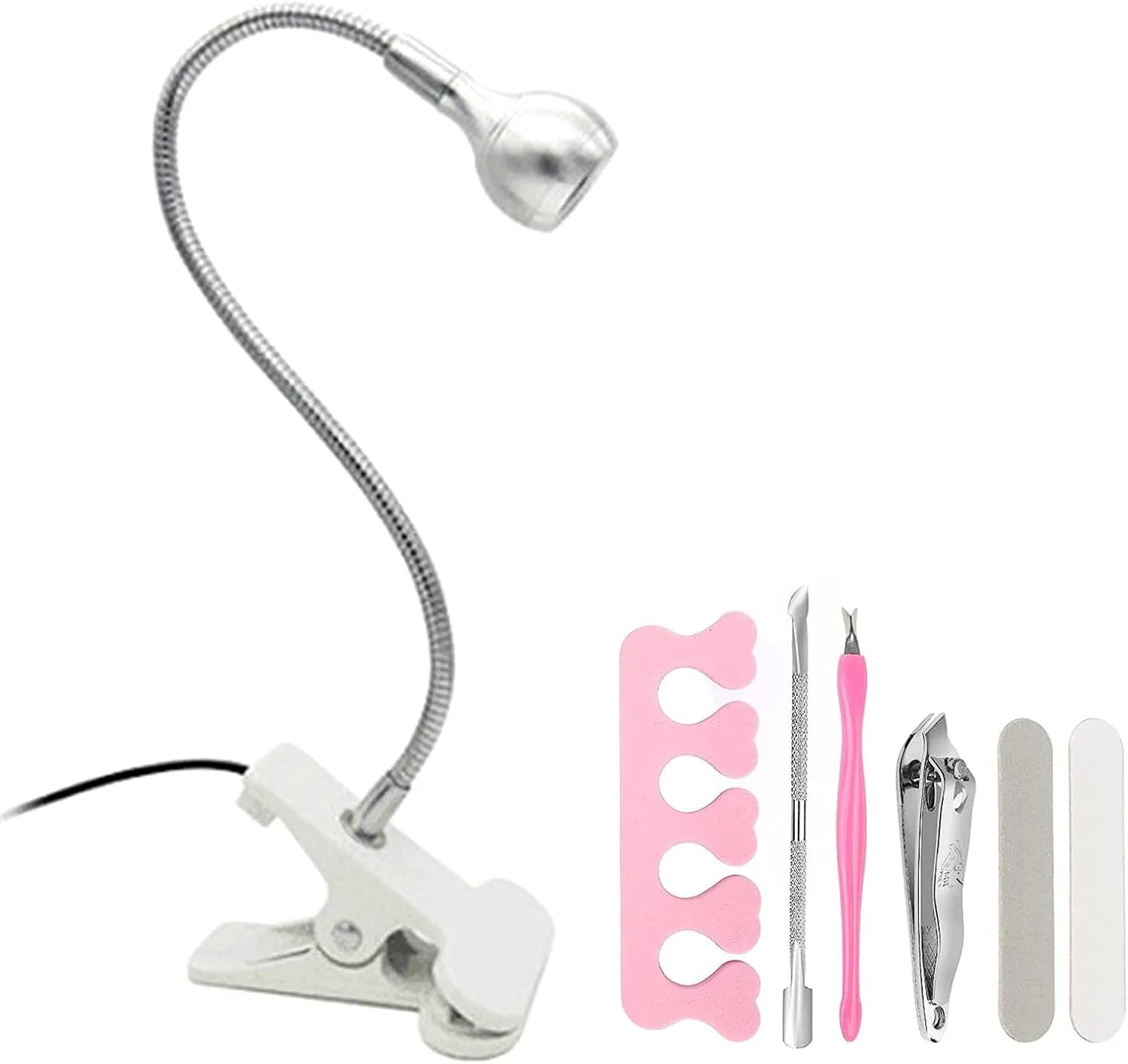 چراغ UV ناخن Pepisky 3W 395NM، خشک کن لاک ژل قابل حمل با ناخن گیر، سوهان ناخن، عقب زننده کوتیکول، جداکننده و ست ابزار مانیکور