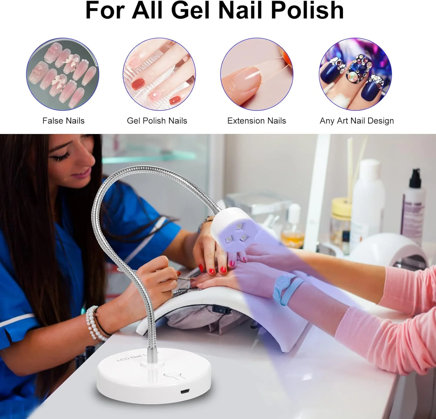 لامپ ناخن LED UV موریلیان، خشک کن لاک ژل ناخن، لامپ خشک کننده چسب ناخن، نور UV ناخن با زاویه قابل تنظیم 360 درجه، نور درمانی LED ناخن، ابزار طراحی ناخن