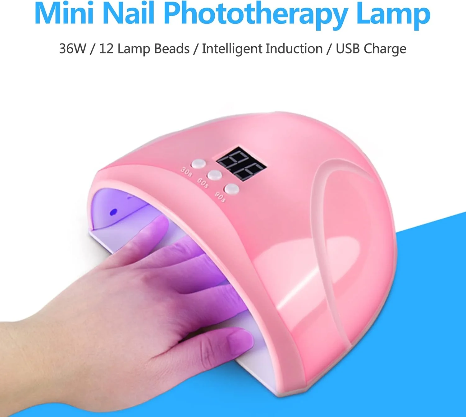 لامپ فتوتراپی ناخن Fawoonu، لامپ فتوتراپی ناخن 36 وات، القای هوشمند، مینی USB، خشک کن لاک ناخن