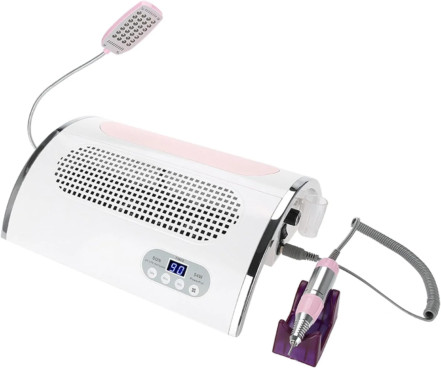 دستگاه چندکاره ناخن 4 در 1، دستگاه پولیش ناخن برقی 54 وات UV LED، لامپ خشک کن ناخن، جمع کننده گرد و غبار، کیت ابزار مانیکور برای سالن زیبایی حرفه ای و منزل