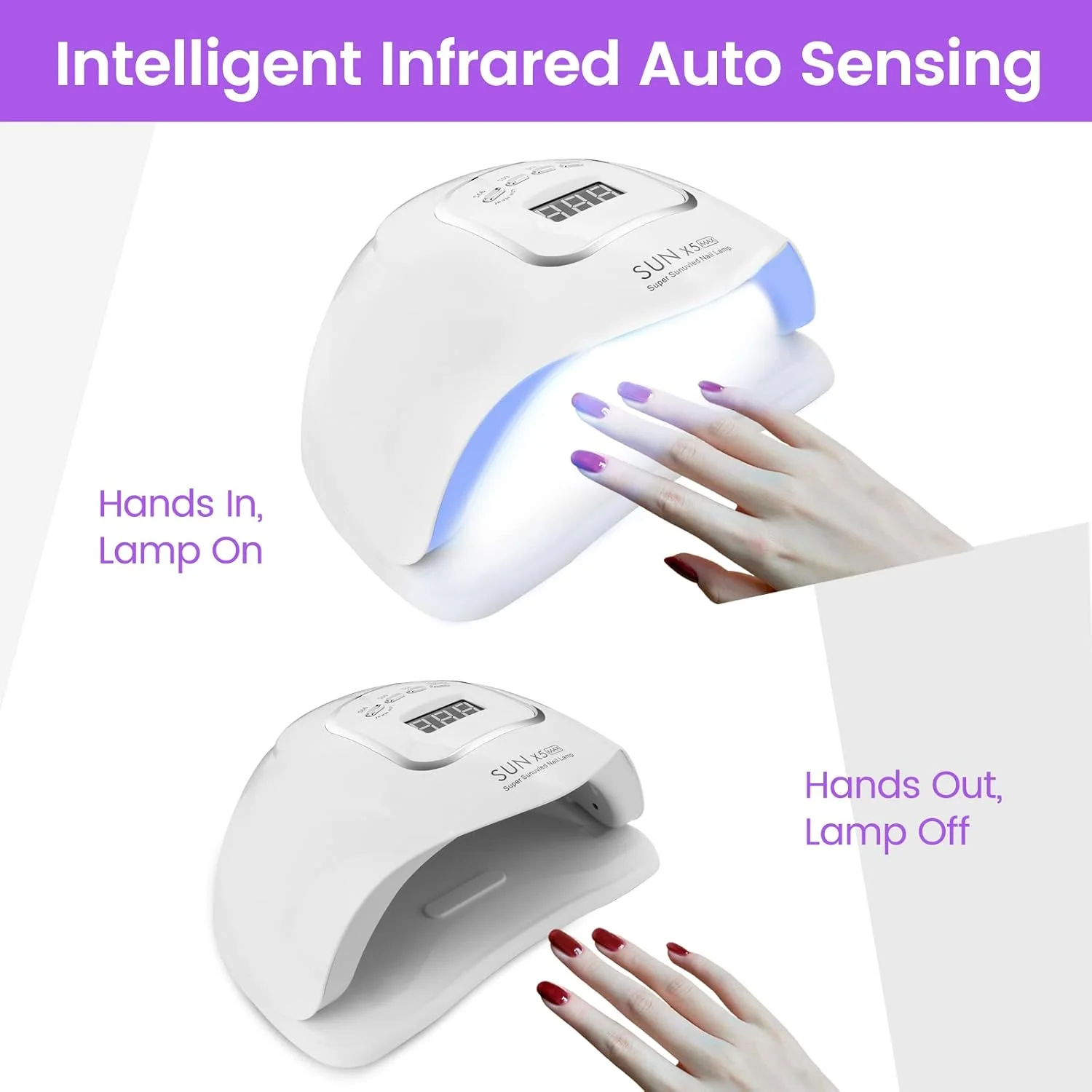 دستگاه خشک کن لاک ناخن 150 وات با 4 تایمر، خشک کن سریع لاک ناخن، لوازم جانبی هنر ناخن، خشک کننده ژل ناخن پا با سنسور اتوماتیک (سفید)