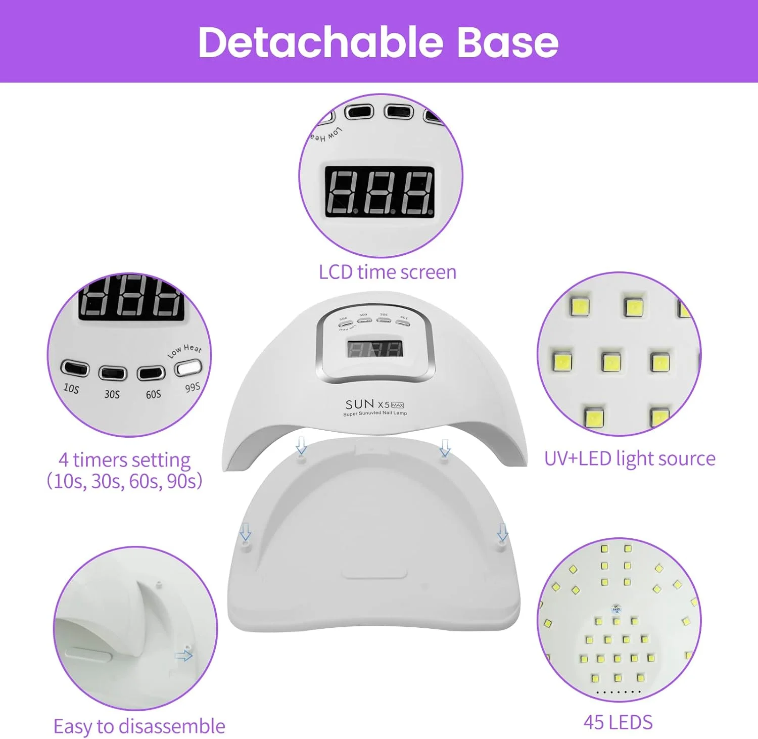 دستگاه خشک کن لاک ناخن 150 وات با 4 تایمر، خشک کن سریع لاک ناخن، لوازم جانبی هنر ناخن، خشک کننده ژل ناخن پا با سنسور اتوماتیک (سفید)