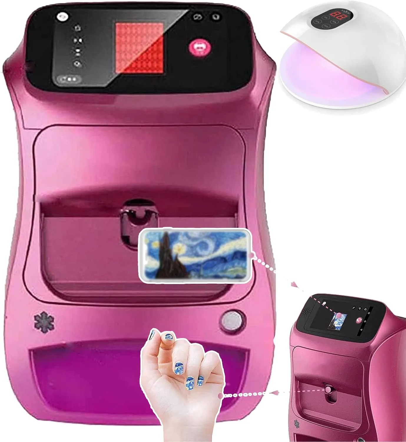 دستگاه چاپگر ناخن سه بعدی هوشمند اتوماتیک، با صفحه لمسی + لامپ گریل مانیکور، پشتیبانی از WiFi/DIY، چاپ و پردازش به عنوان یک، برای کودکان/استودیو ناخن