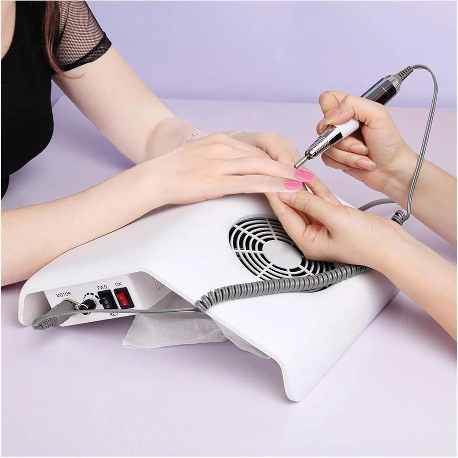 دستگاه جمع کننده گرد و غبار ناخن 2 در 1، دستگاه مکش گرد و غبار ناخن سایز بزرگ، ابزار مانیکور پدیکور برای استفاده در سالن و منزل (رنگ: بسته هدیه)