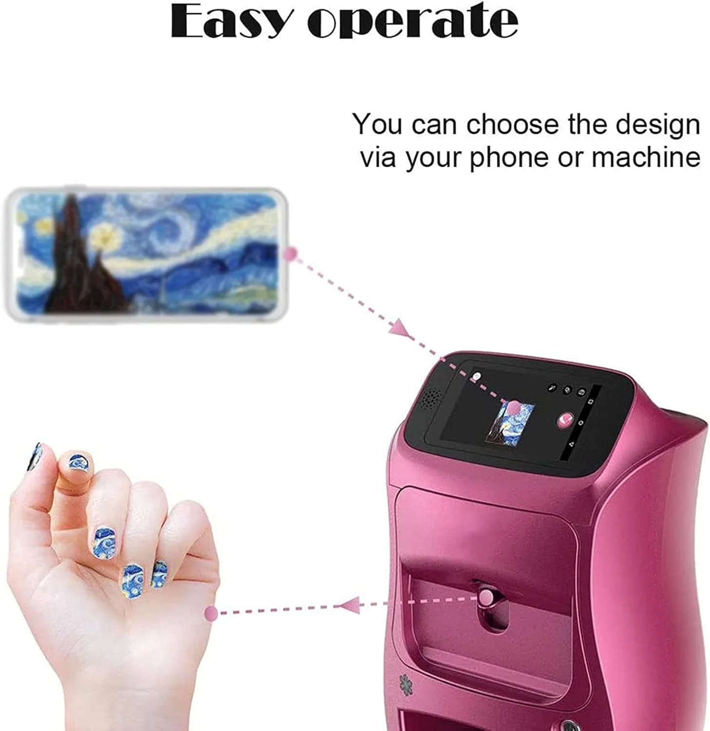 دستگاه چاپگر ناخن سه بعدی هوشمند اتوماتیک، با صفحه لمسی + لامپ گریل مانیکور، پشتیبانی از WiFi/DIY، چاپ و پردازش به عنوان یک، برای کودکان/استودیو ناخن