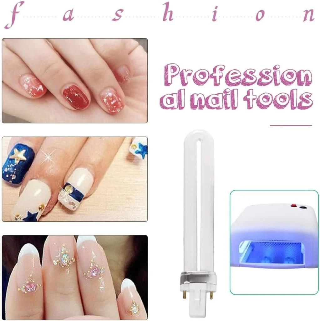 لامپ تیوب برای طراحی ناخن 9 وات، لامپ یو وی جایگزین برای خشک کن یو وی ژل طراحی ناخن، 4 عدد