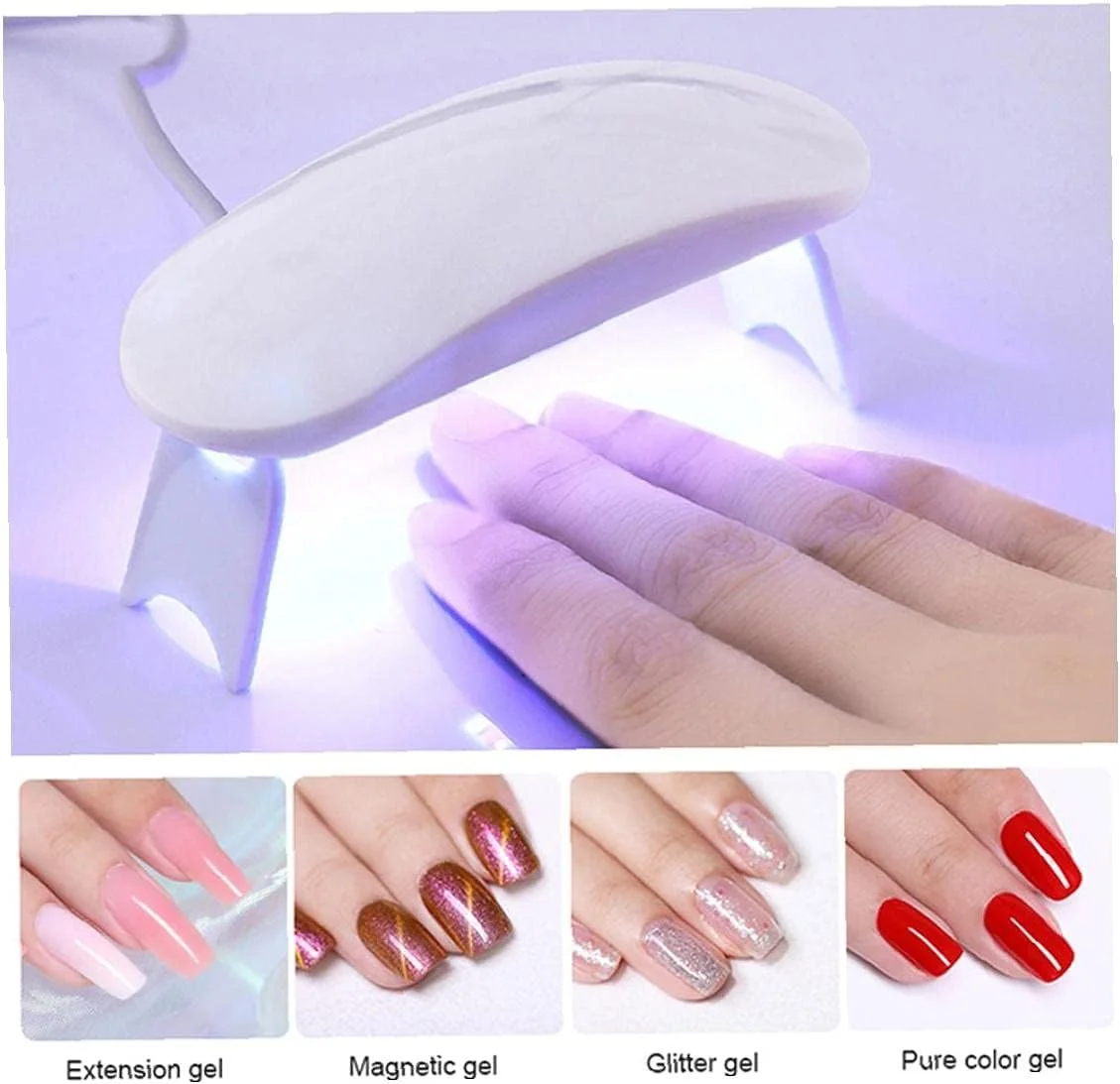 دستگاه خشک کن لاک ناخن UV LED مدل 8W با سنسور و مهره های لامپ ناخن، ابزار مانیکور، سفید، برای خلق طرح های زیبا