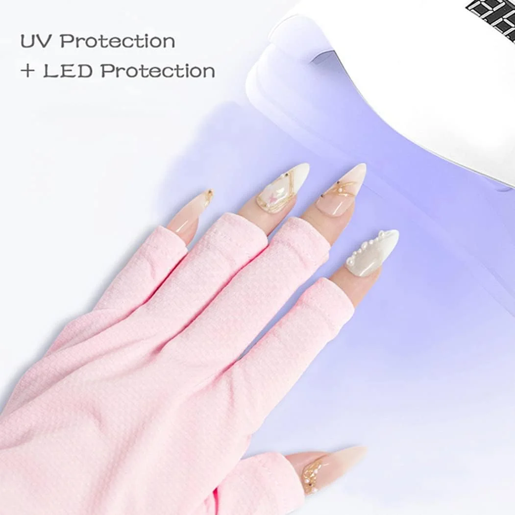 دستکش محافظ ناخن ژلی، دستکش های محافظت در برابر اشعه ماوراء بنفش برای طراحی ناخن ژلی بدون انگشت، 2 جفت