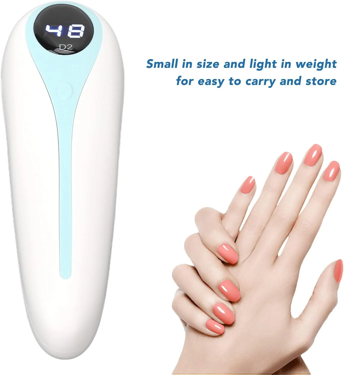 چراغ خشک کن لاک ناخن LED کوچک، چراغ خشک کن لاک ناخن با دکمه فشاری و تایمر 30 و 60 ثانیه، دارای 3 تراشه نوری برای سالن ناخن (آبی)