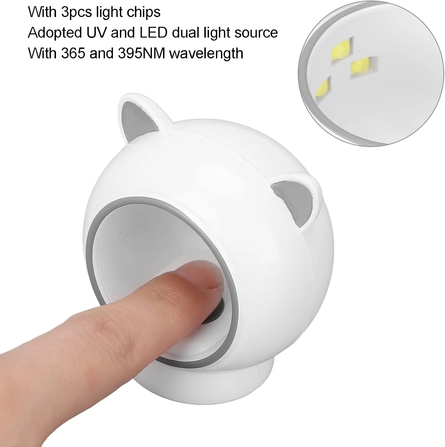 چراغ UV کوچک ناخن، چراغ خشک کننده ژل ناخن با شارژ Type-C طول موج 365 نانومتر 395 نانومتر برای همه چسب های ناخن (سفید)