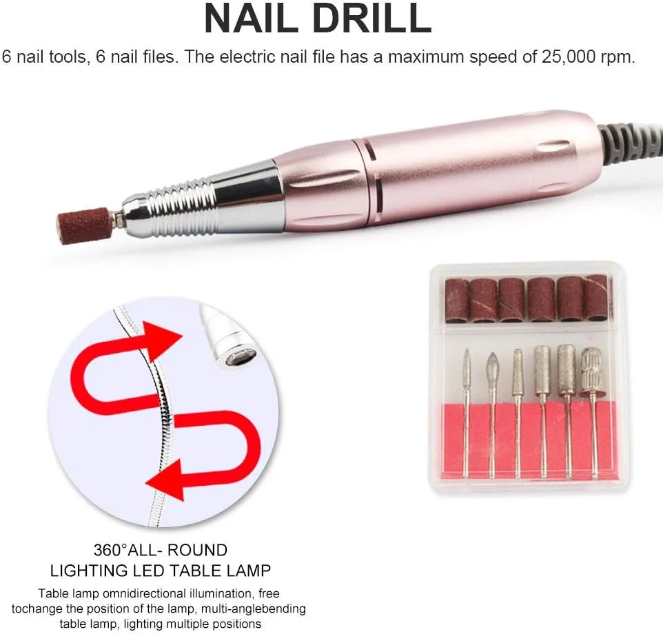 دستگاه طراحی ناخن 80 وات 4 در 1، قلم دریل ناخن، جمع کننده گرد و غبار ناخن، چراغ LED رومیزی، بالشتک دستی، ابزار مانیکور، جاروبرقی قدرتمند، جمع کننده برقی گرد و غبار ناخن