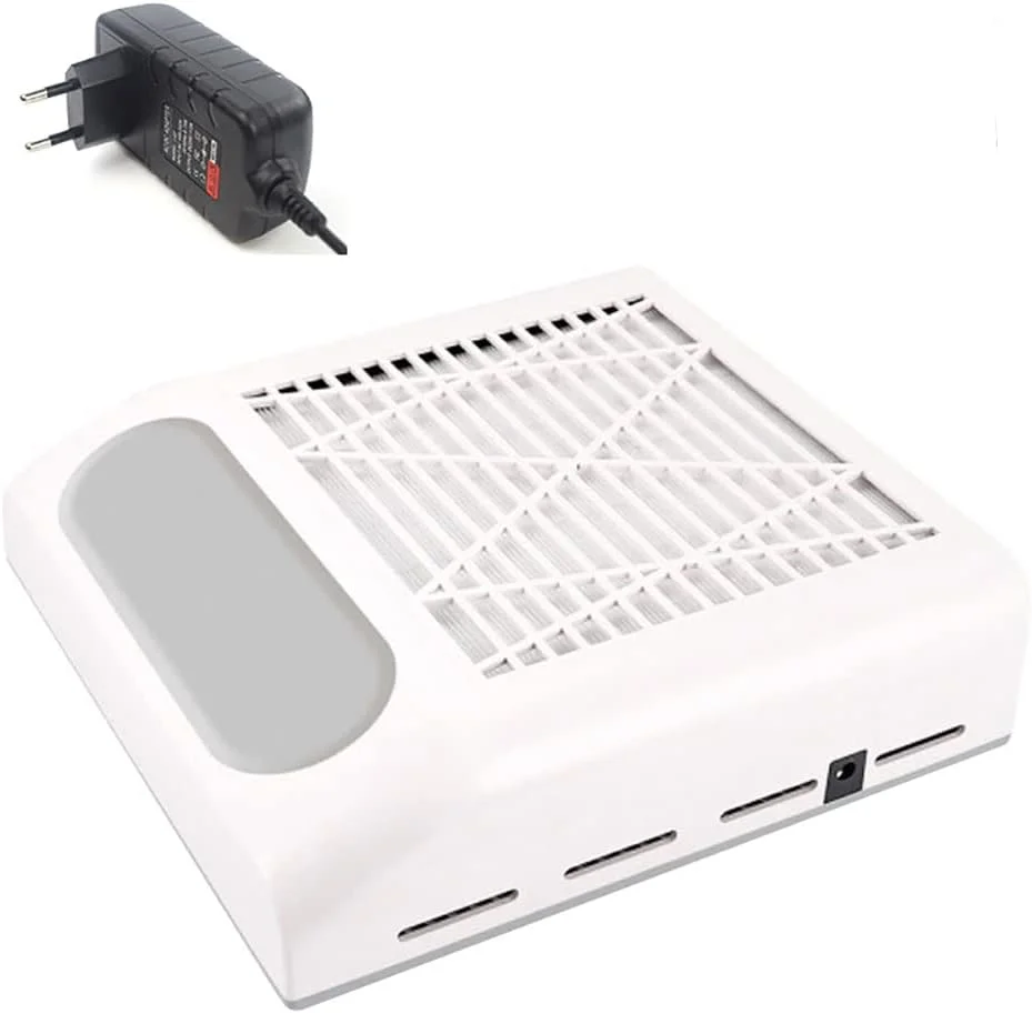 دستگاه مکنده گرد و غبار ناخن حرفه ای، 80 وات، لامپ خشک کن ناخن، فیلتر جمع کننده گرد و غبار ناخن، دستگاه رومیزی قدرتمند مناسب برای سالن - سفید