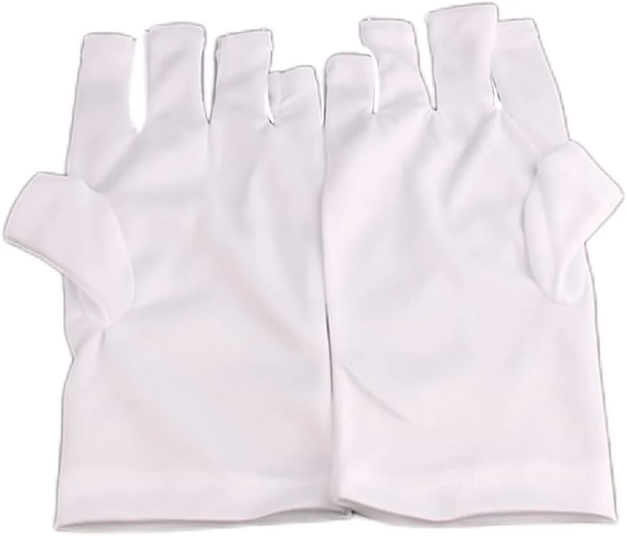 دستکش محافظ UV برای مانیکور ژلی، محافظت از اشعه UV، مناسب خشک کردن لاک ناخن، بدون انگشت، یک جفت، سفید