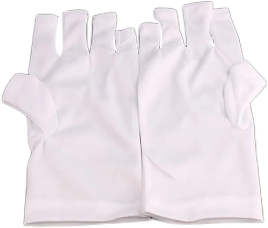 دستکش محافظ UV برای مانیکور ژلی، 1 جفت دستکش محافظ UV، دستکش های بدون انگشت ضد UV برای خشک کردن لاک ناخن، دستکش های ضد UV برای دختران و بانوان (سفید)
