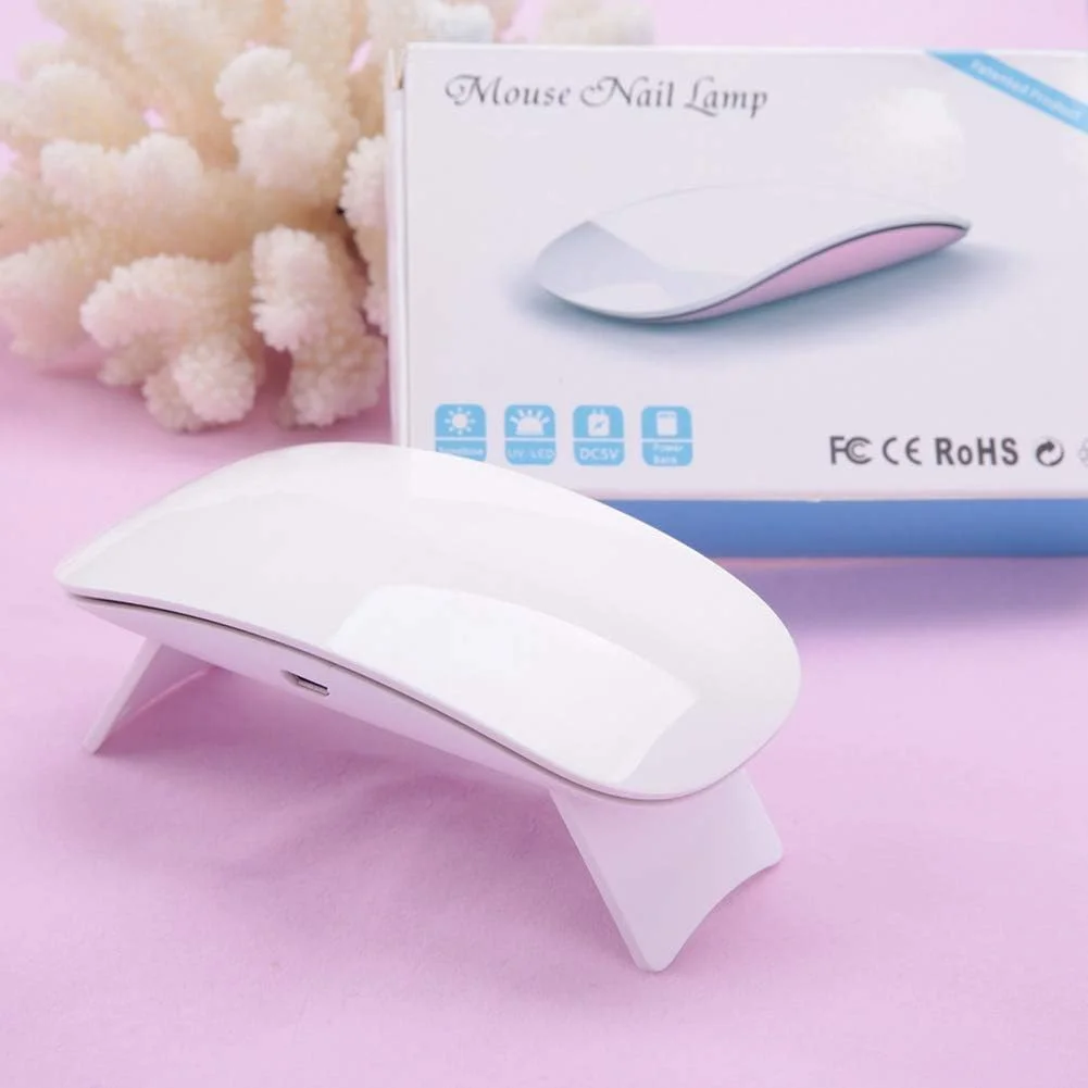 خشک کن لاک ناخن مینی 6 وات، خشک کننده لاک ناخن تاشو با USB طرح موس، چراغ UV LED برای طراحی ناخن (سفید)