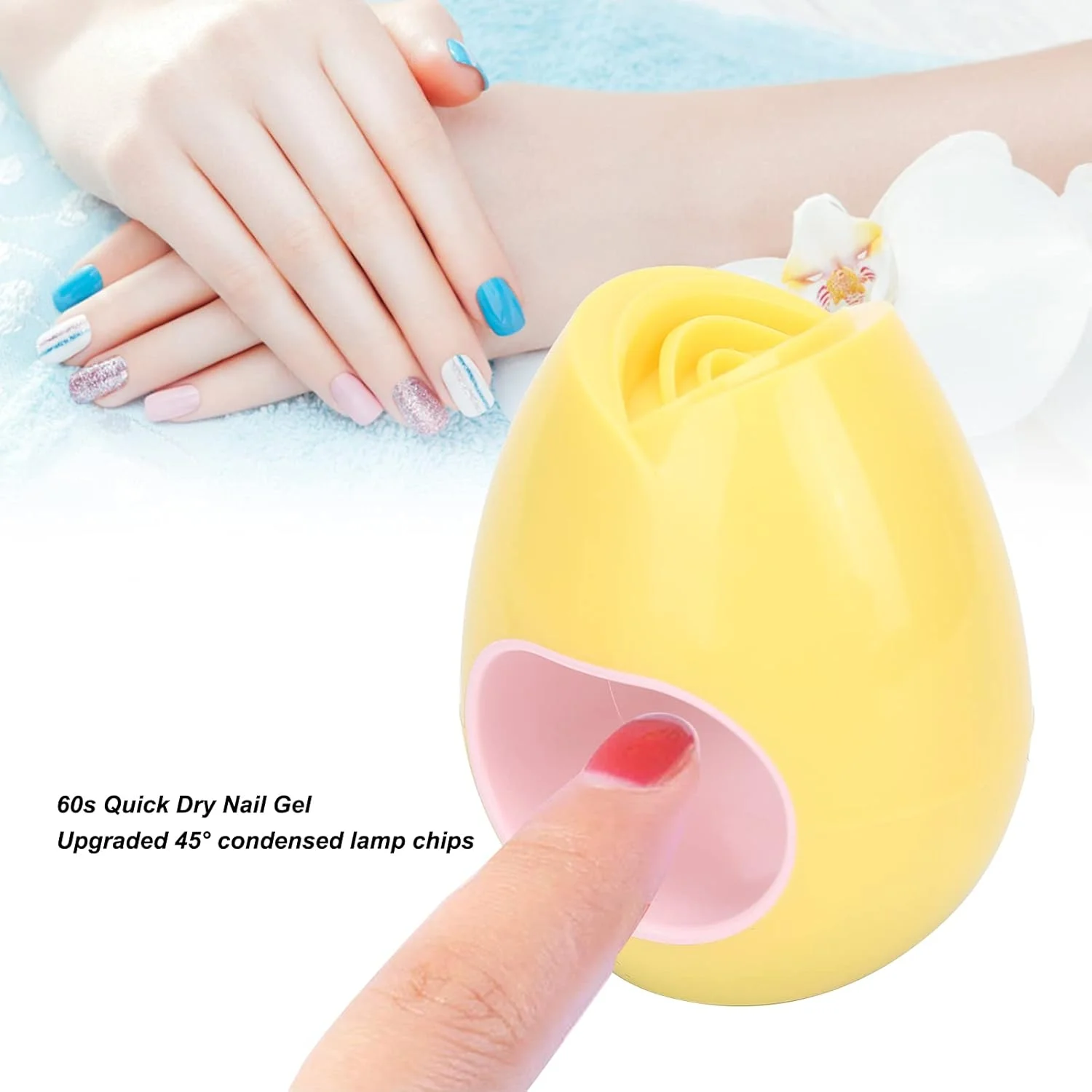 دستگاه خشک کن ناخن قابل حمل، خشک کن ژل تک انگشتی، ابزار مانیکور ماشین خشک کردن ناخن برای سالن، خانواده، مسافرت (زرد)