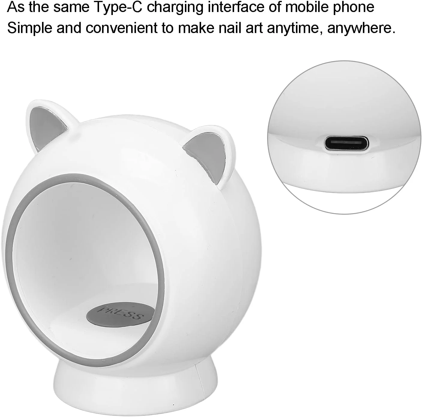 خشک کن ناخن، مینی لامپ ناخن 6 واتی، دارای 3 عدد چیپ نوری با نورپردازی 360 درجه، چراغ خشک کن LED، چراغ خشک کننده لاک ژل ناخن UV LED با شارژ Type C برای بانوان (سفید)