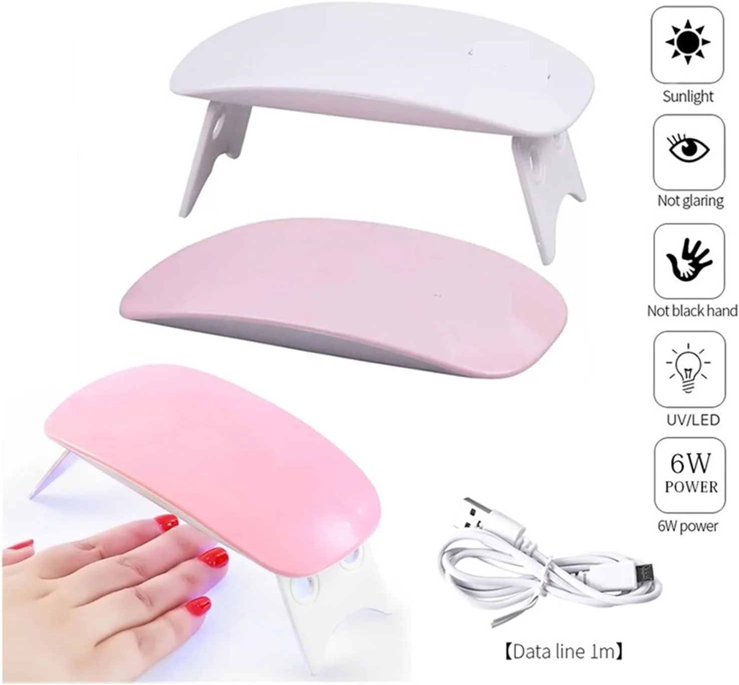 دستگاه خشک کن ناخن 6 وات مینی، لامپ ناخن حرفه ای سفید صورتی UV LED با کابل USB، ابزار مانیکور قابل حمل برای لاک های ژلی، لامپ ناخن ژلی UV-LED (رنگ: سفید، سایز: 1)
