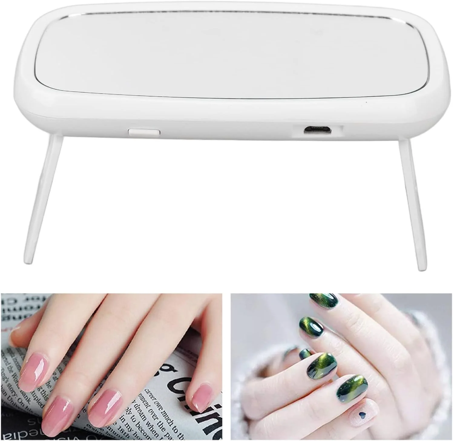 چراغ کوچک ناخن، چراغ خشک کن ناخن مینی با شارژ USB، طراحی آینه ای با خشک کردن یکنواخت و کارآمد به همراه پایه تاشو برای مانیکور DIY