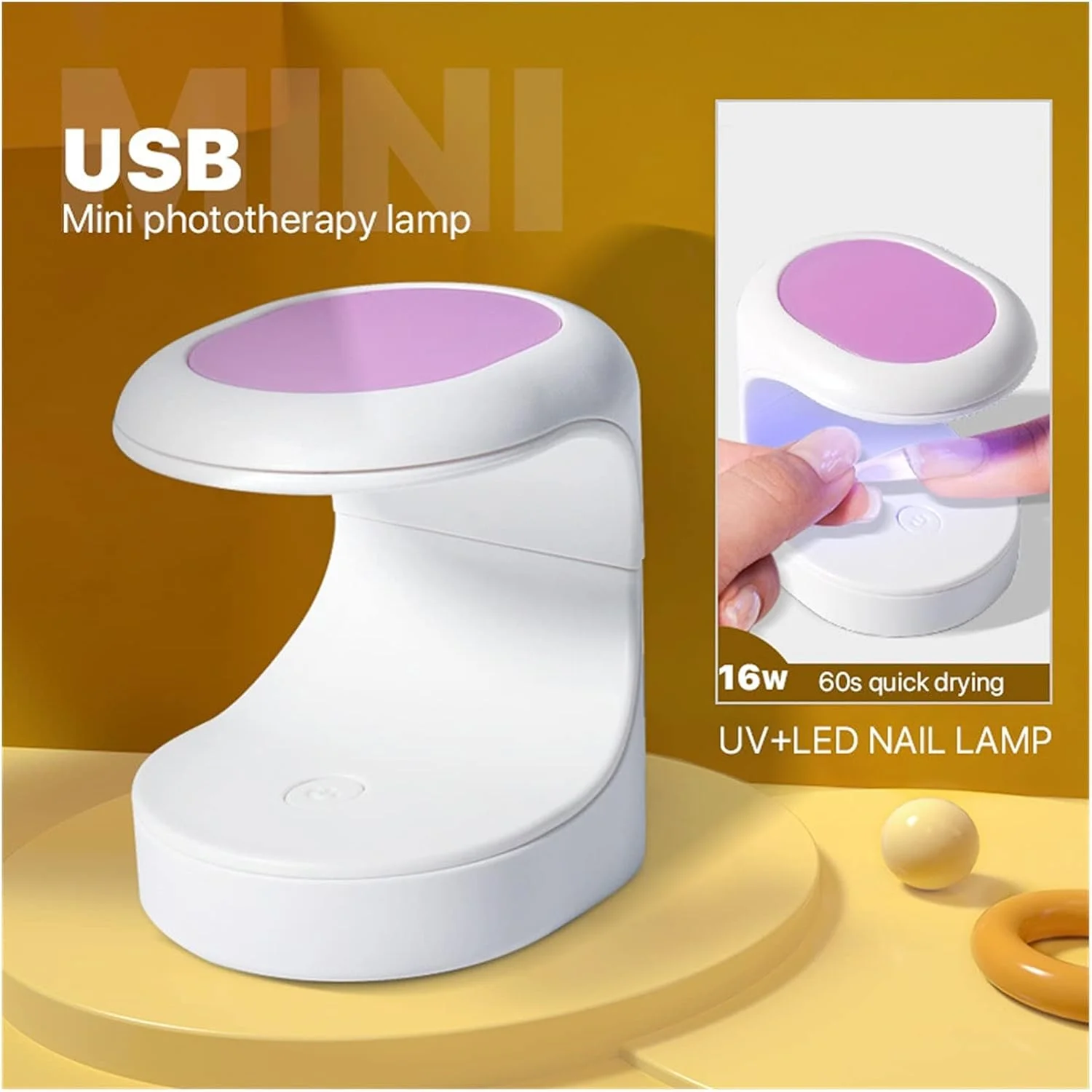 چراغ ناخن HIHELO، مینی خشک کن ناخن USB، 16 وات، لامپ UV، 3 عدد مهره لامپ، خشک کن تک انگشتی، چراغ ناخن LED دستی، ابزار مانیکور برای لاک ناخن