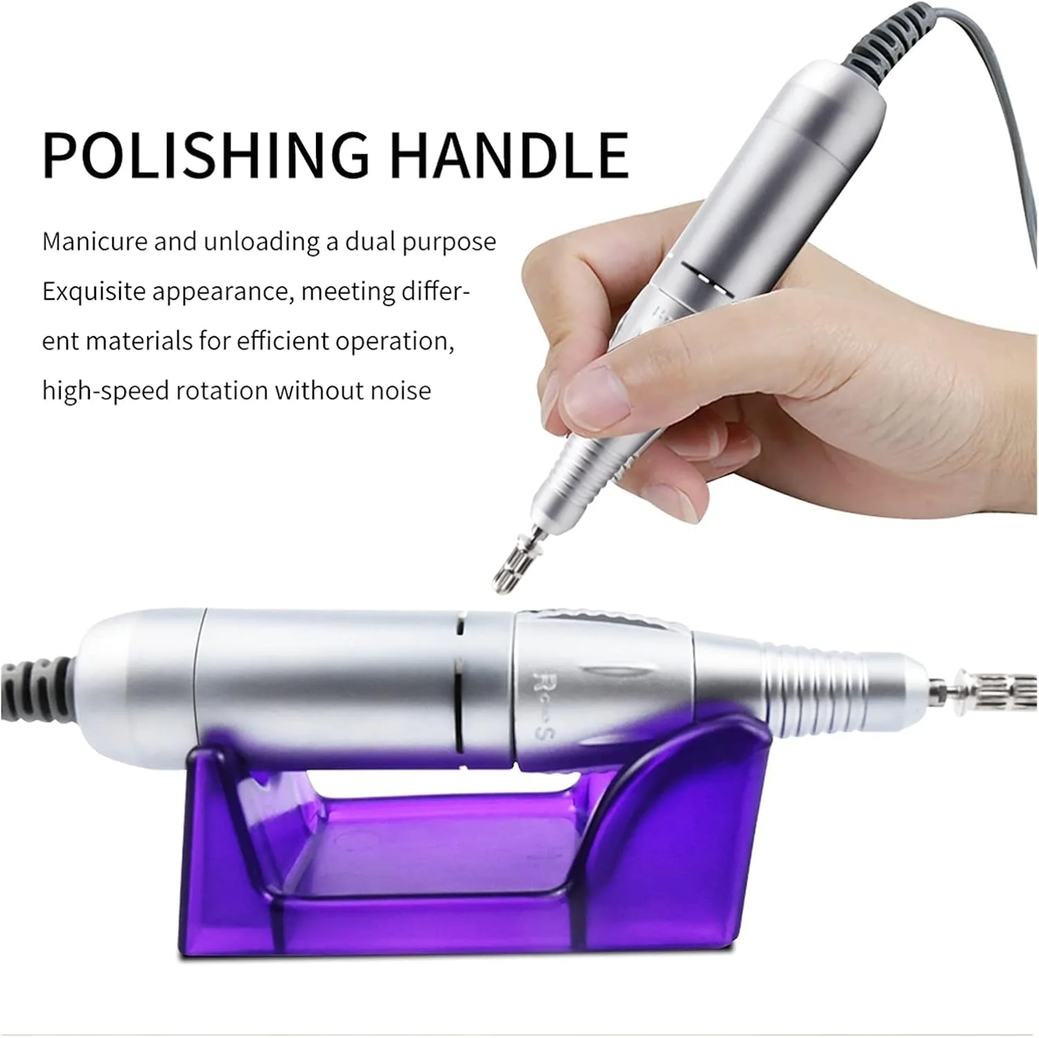 دستگاه سوهان ناخن برقی حرفه ای 32 وات 35000 دور در دقیقه برای مانیکور پدیکور با کاتر، قلم سوهان ناخن، ابزار دستگاه و لوازم ناخن (رنگ: نقره ای 32 وات 35000 دور در دقیقه)