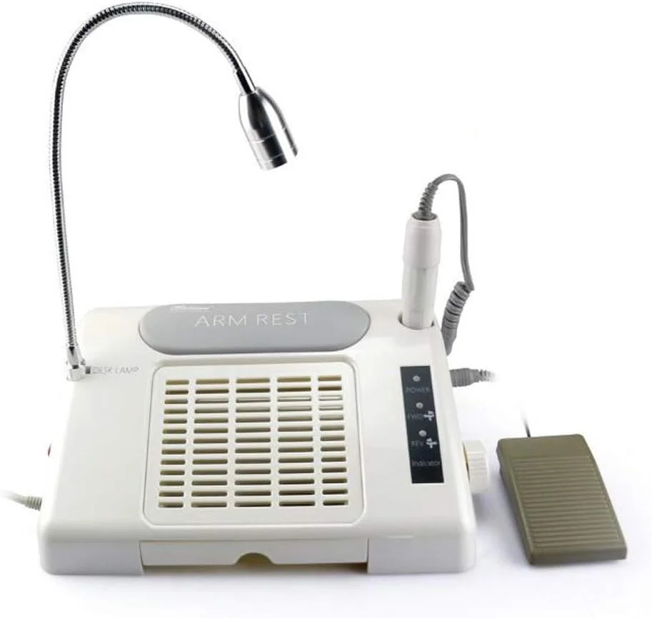 دستگاه چند منظوره 3 در 1 سالن ناخن، ابزار تجهیزات طراحی ناخن، دریل ناخن، دستگاه جمع کننده گرد و غبار مکنده با چراغ رومیزی 35000 دور در دقیقه، دریل ناخن، جمع کننده گرد و غبار ناخن، چراغ رومیزی، سفید