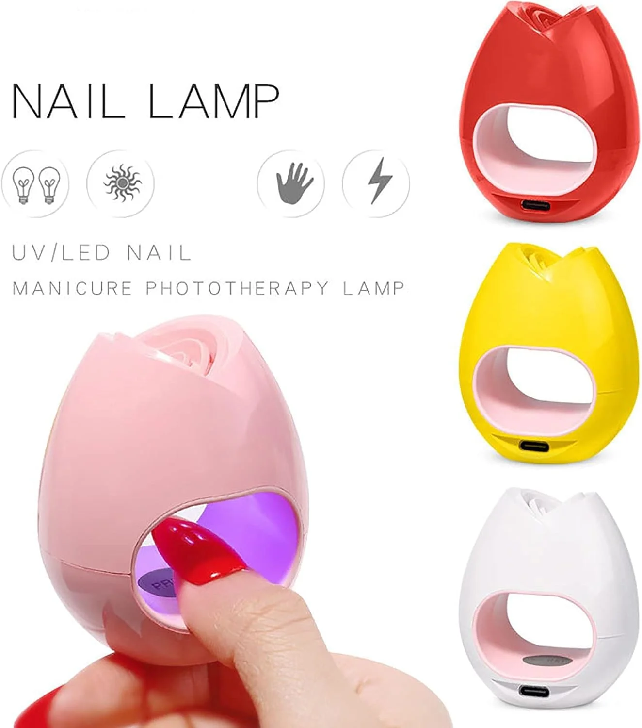 دستگاه خشک کن لاک ناخن کوچک نئوچی، دستگاه فتوتراپی قابل حمل، لامپ USB LED برای پخت لاک ناخن، ابزار طراحی ناخن (رنگ: صورتی)
