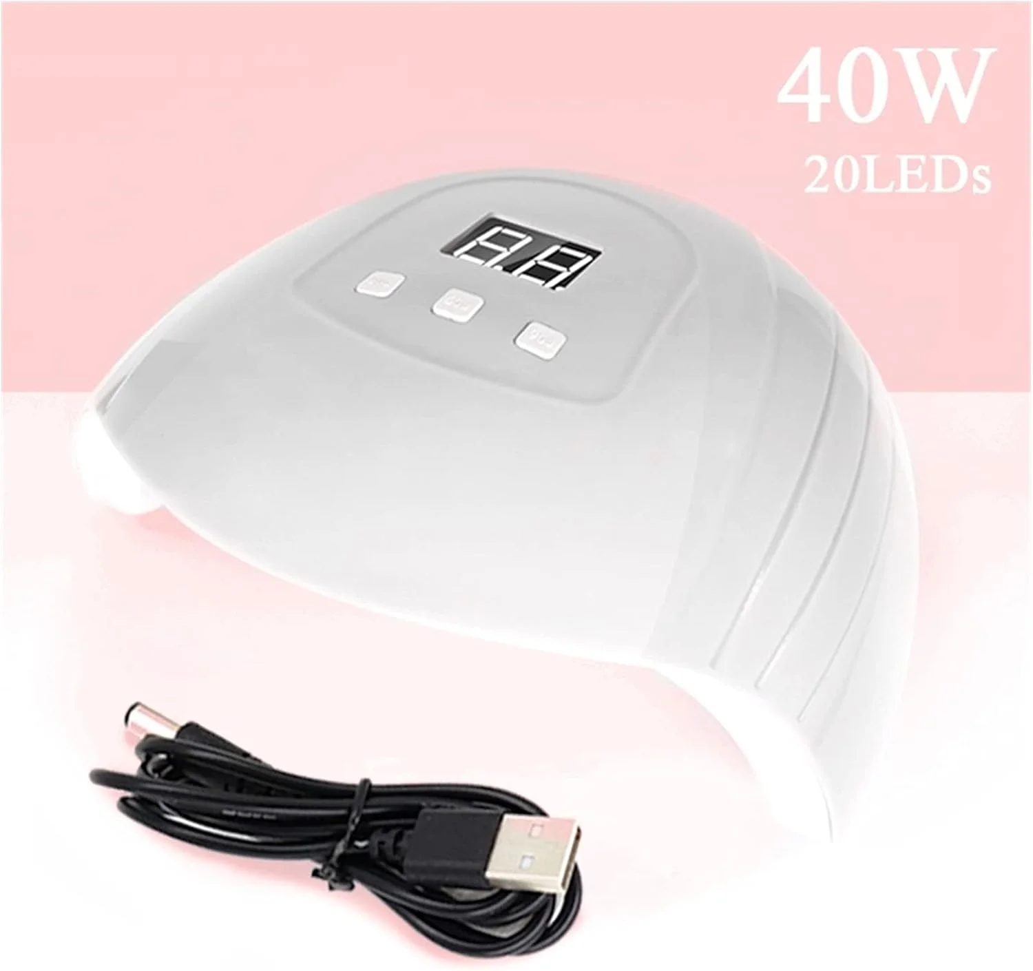 دستگاه خشک کن لاک ناخن HIHELO مدل 40W با 20 عدد لامپ LED UV، مناسب برای خشک کردن لاک ژل، تایمر 30/60/99 ثانیه، دارای سنسور اتوماتیک، ابزار مانیکور (رنگ: صورتی)