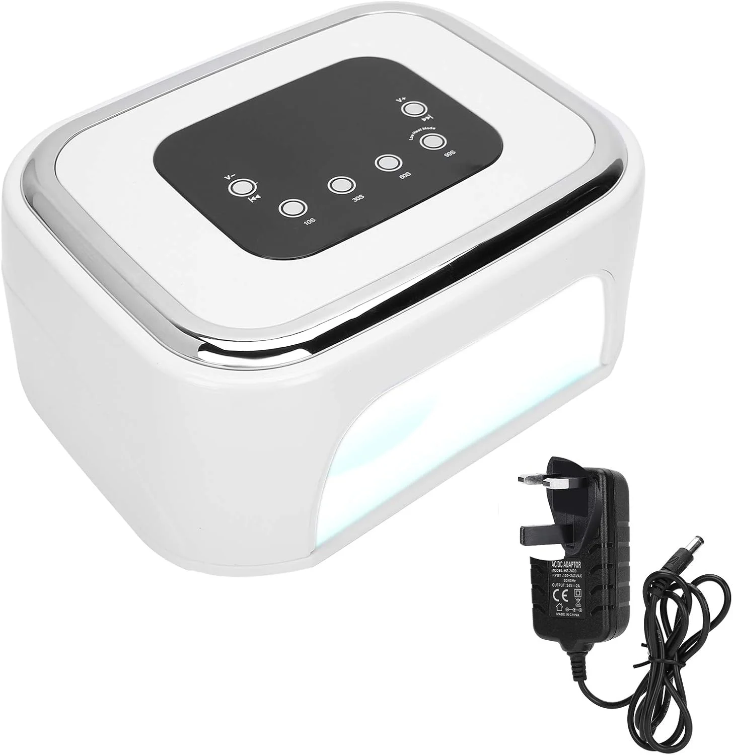 دستگاه خشک کن لاک ژل ناخن، 80 وات LED UV با تایمر 4 حالته و صفحه نمایش LCD به همراه آداپتور برق و دفترچه راهنما (پریز برق انگلیسی)