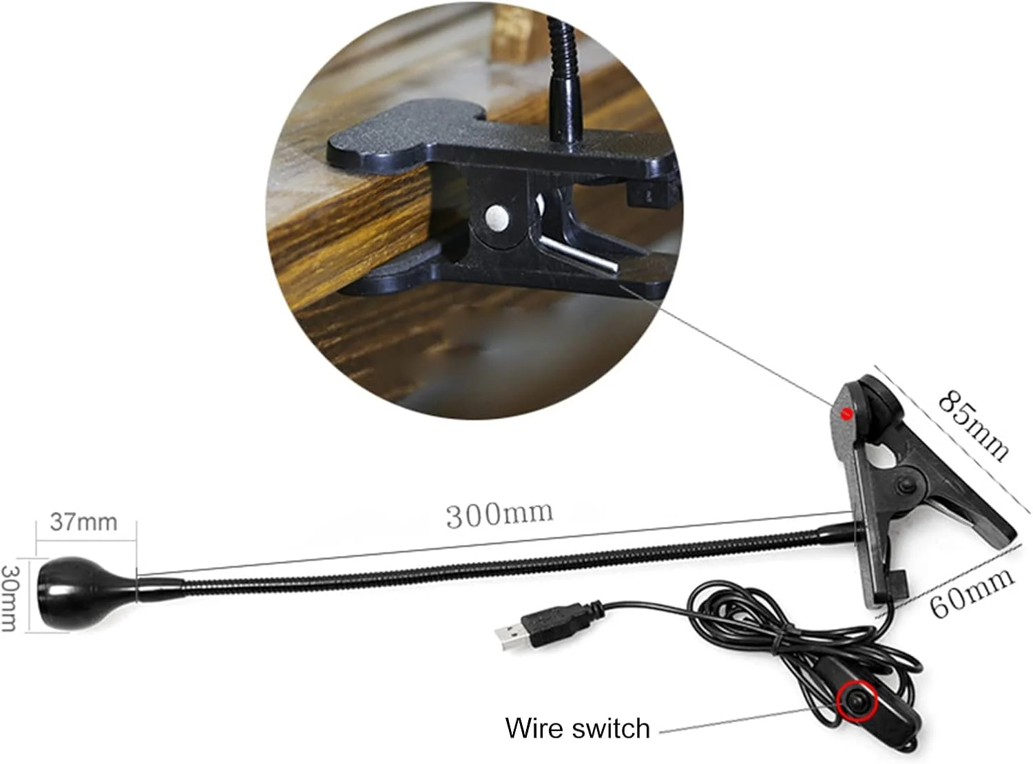 چراغ رومیزی گیره دار USB Fawoonu، چراغ کنار تخت، مناسب برای هنر ناخن و خشک کردن لاک ناخن و چسب UV