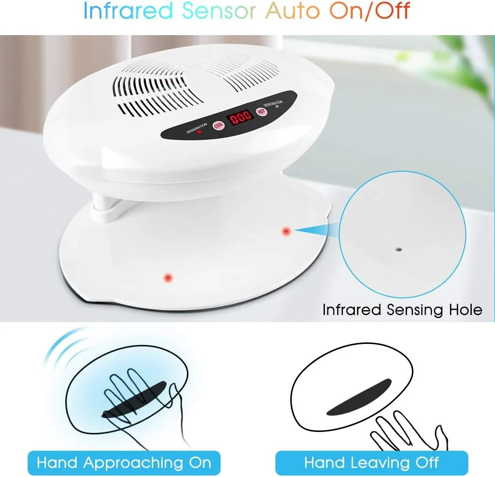 دستگاه خشک کن ناخن دو حالته گرم و سرد، فن هوشمند خشک کننده لاک ناخن، ابزار خشک کن مانیکور ناخن انگشتان دست و پا، خشک کن ناخن 220 ولت پرقدرت برای استفاده خانگی و سالن های تجاری