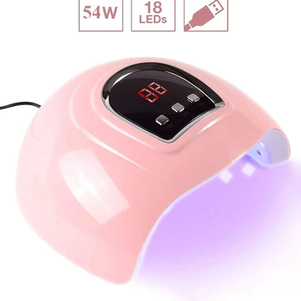 دستگاه خشک کن لاک ناخن صورتی، 54 وات، مینی قابل حمل، مناسب برای انواع لاک ژل با سنسور اتوماتیک