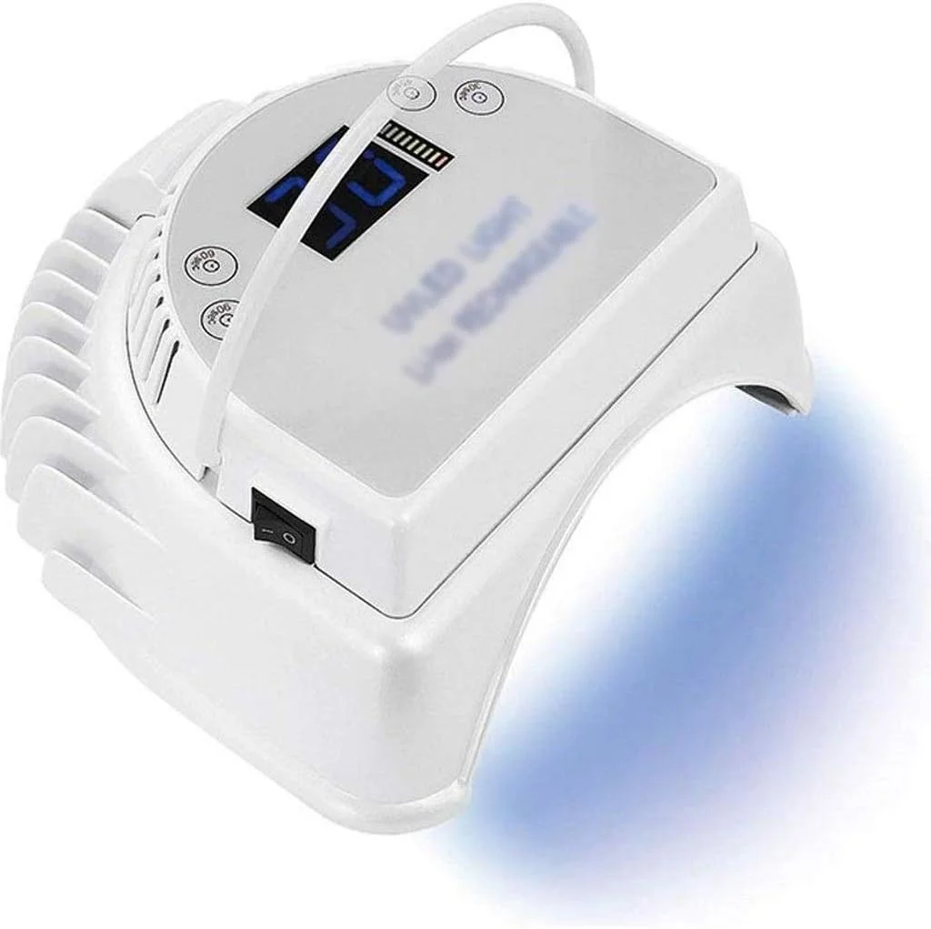 دستگاه خشک کن لاک ناخن، لامپ ال ای دی 64 وات قابل شارژ برای خشک کردن لاک ژل با دستگیره بالابر، سنسور لمسی و صفحه نمایش ال سی دی (رنگ: سفید)