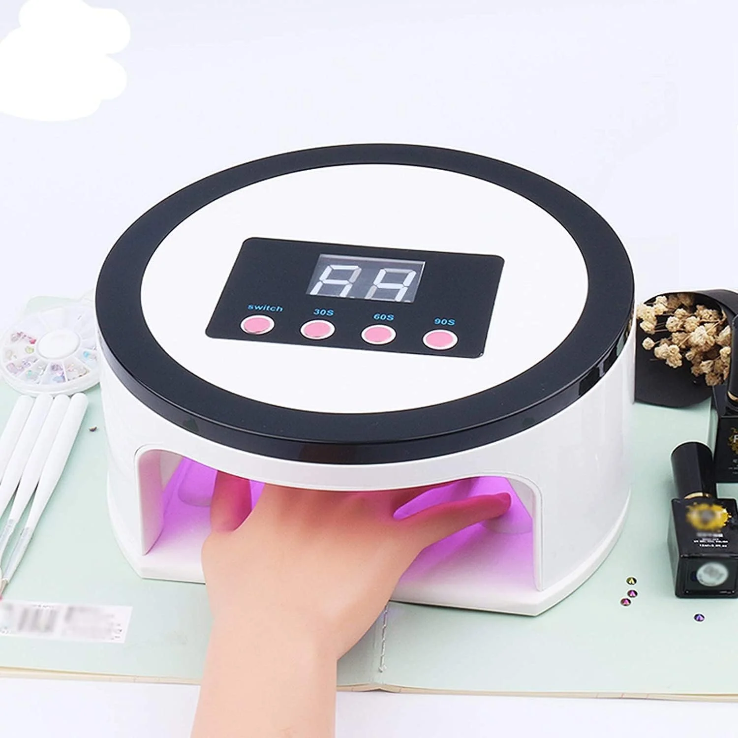 لامپ LED ناخن 90 وات با توان بالا و 45 لامپ خشک کن ناخن برای مانیکور، نور خورشید، لامپ یخی، خشک کننده لاک ژل