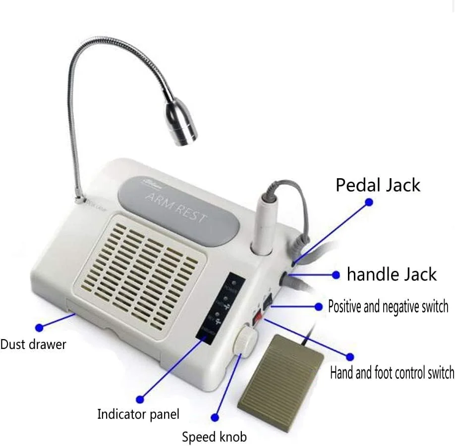 دستگاه چند منظوره 3 در 1 سالن ناخن، ابزار تجهیزات هنر ناخن، دریل هنر ناخن، دستگاه جمع کننده گرد و غبار مکنده با لامپ رومیزی 35000 دور در دقیقه، دریل ناخن، جمع کننده گرد و غبار ناخن، لامپ رومیزی