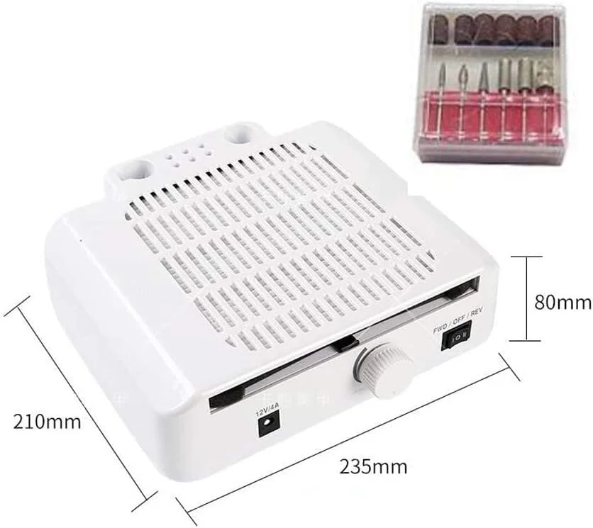دستگاه ۳ در ۱ میز ناخن با سرعت ۳۵۰۰۰ دور در دقیقه، مکنده گرد و غبار ناخن، چراغ مطالعه، تجهیزات هنر ناخن سالن، دستگاه مانیکور پدیکور (رنگ: سفید)